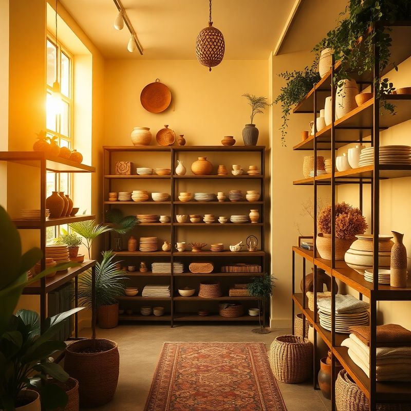 Interior of the Bandra studio with deep olive shelving holding ceramics and linen